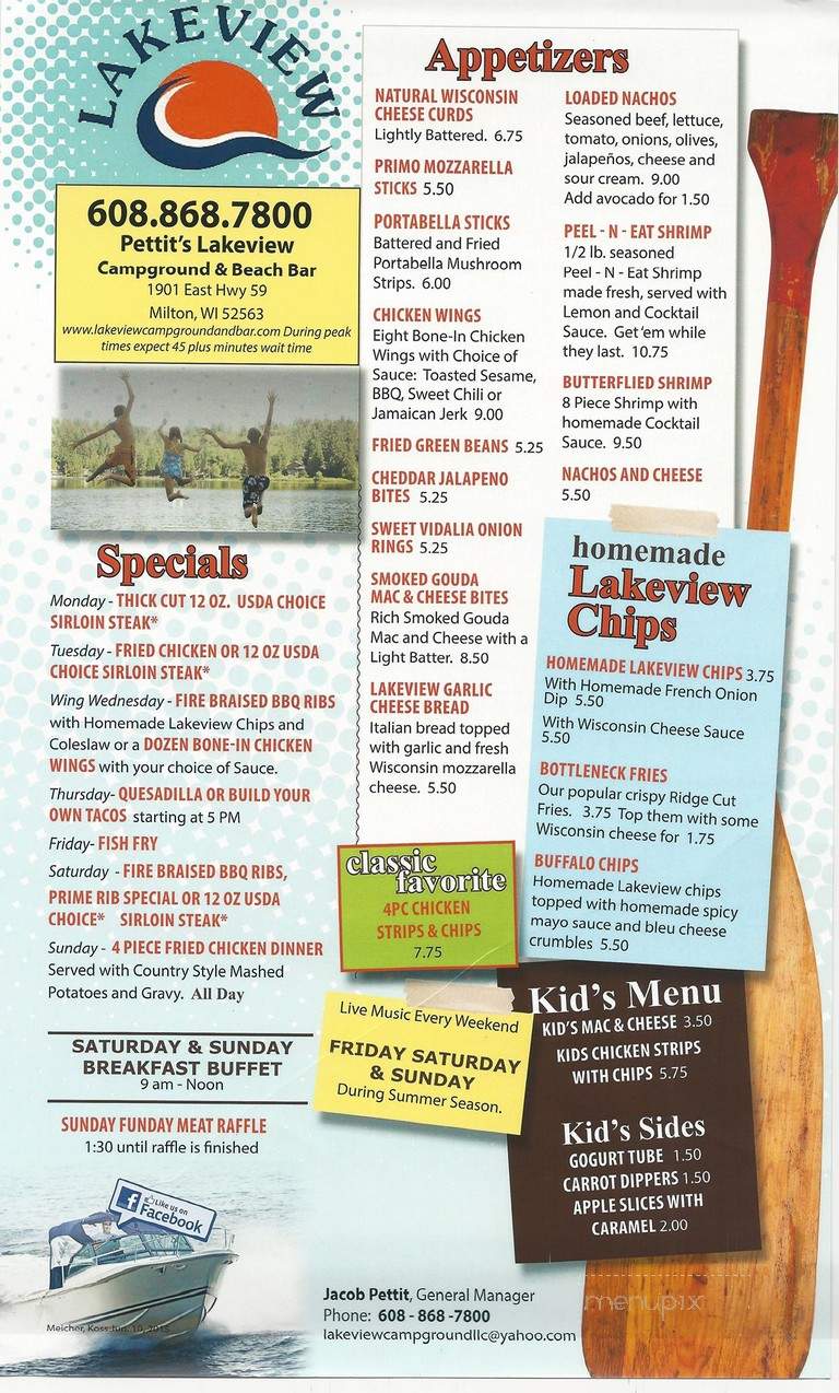 Lakeview Campground and Bar - Milton, WI menu_pic
