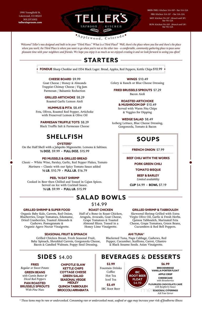Teller's Taproom & Kitchen - Lakewood, CO menu_pic