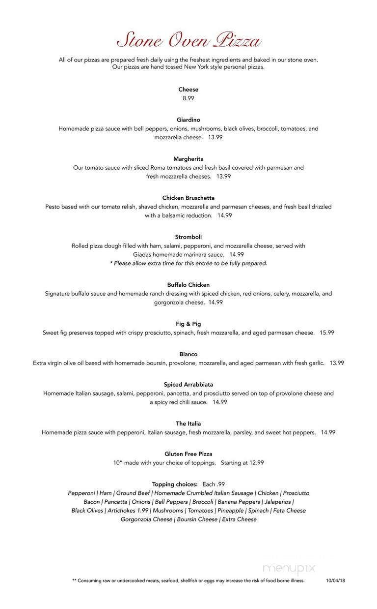 Giadas Trattoria - Kernersville, NC menu_pic