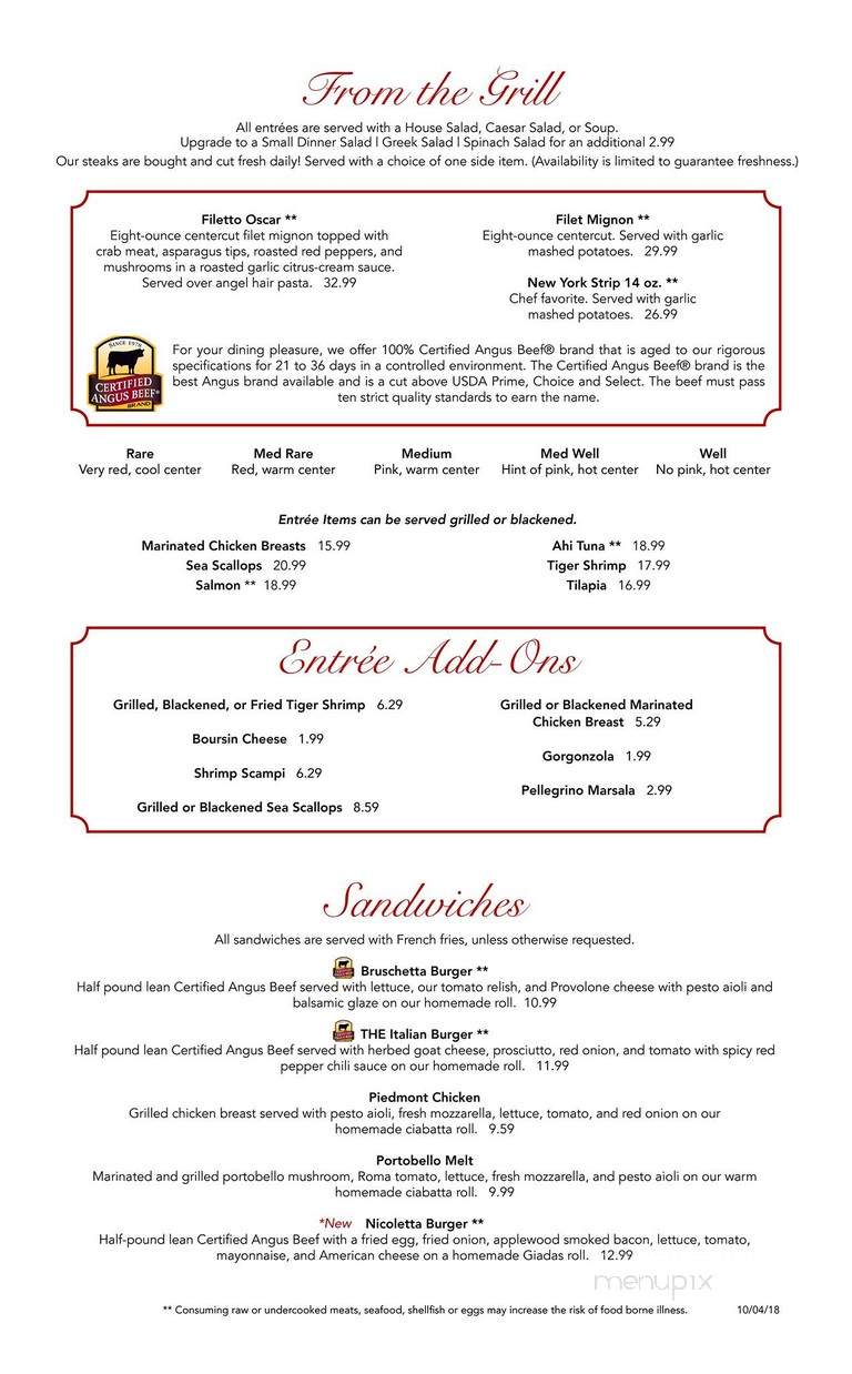 Giadas Trattoria - Kernersville, NC menu_pic