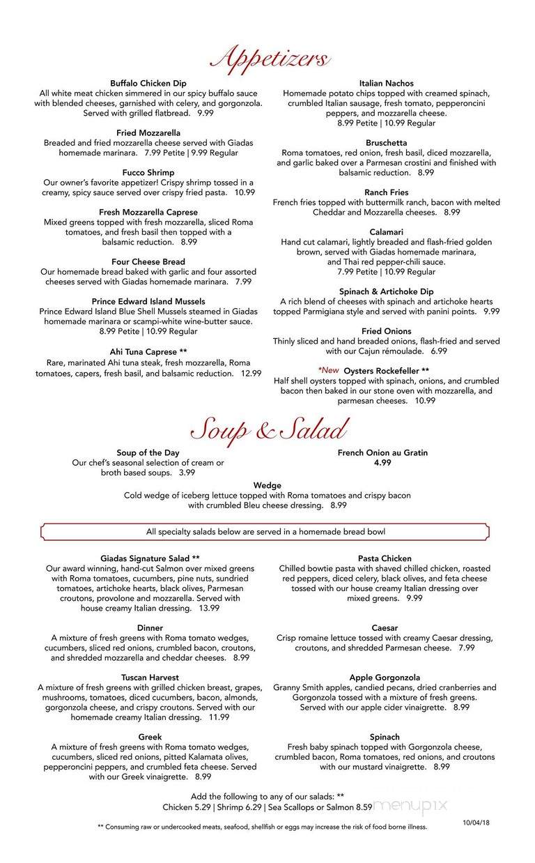 Giadas Trattoria - Kernersville, NC menu_pic