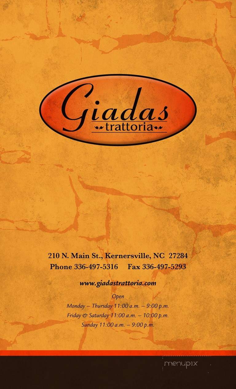 Giadas Trattoria - Kernersville, NC menu_pic
