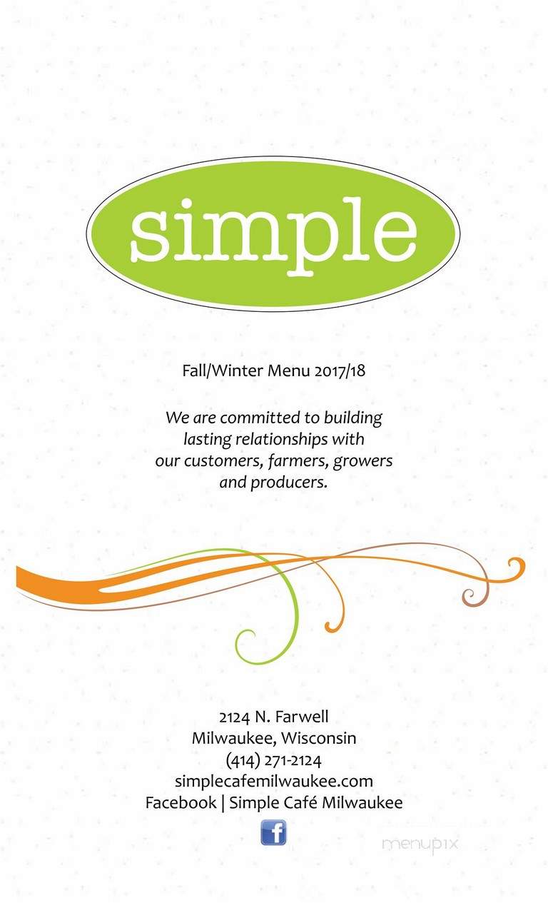 Simple Cafe - Milwaukee, WI menu_pic