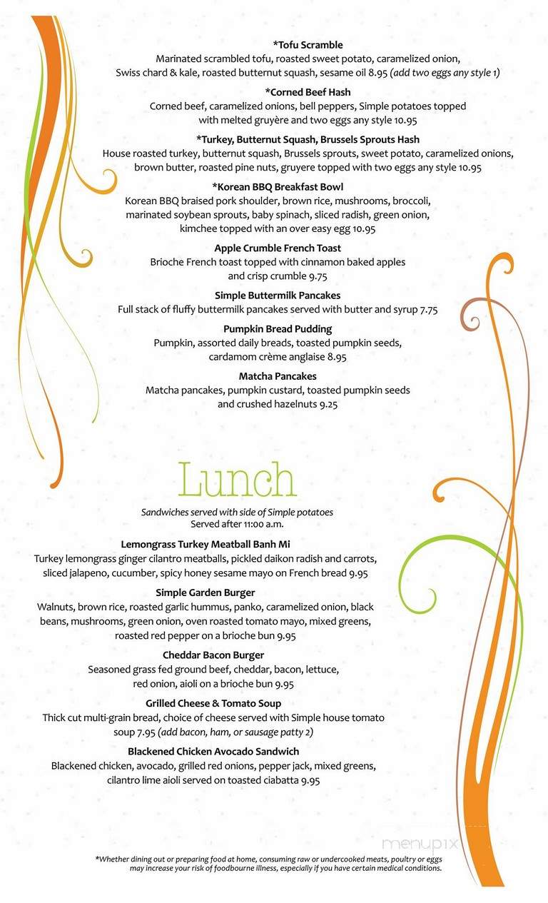 Simple Cafe - Milwaukee, WI menu_pic