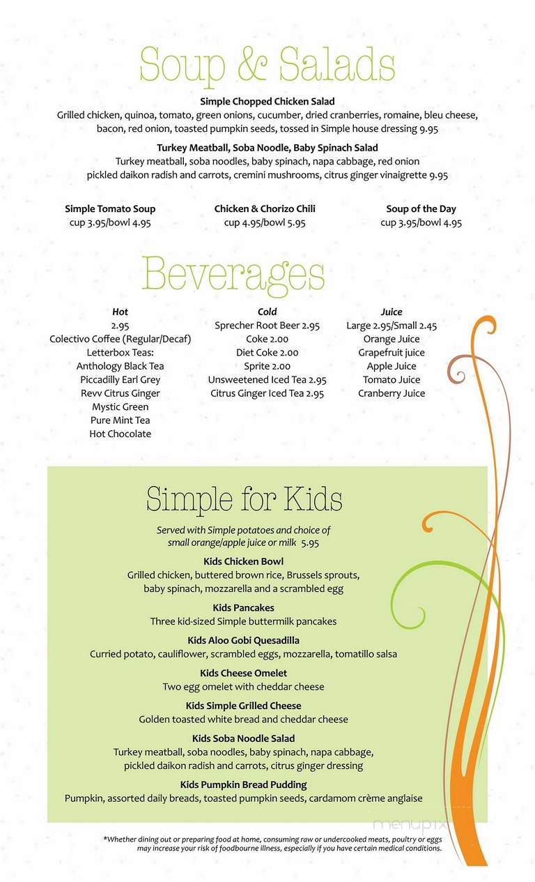Simple Cafe - Milwaukee, WI menu_pic