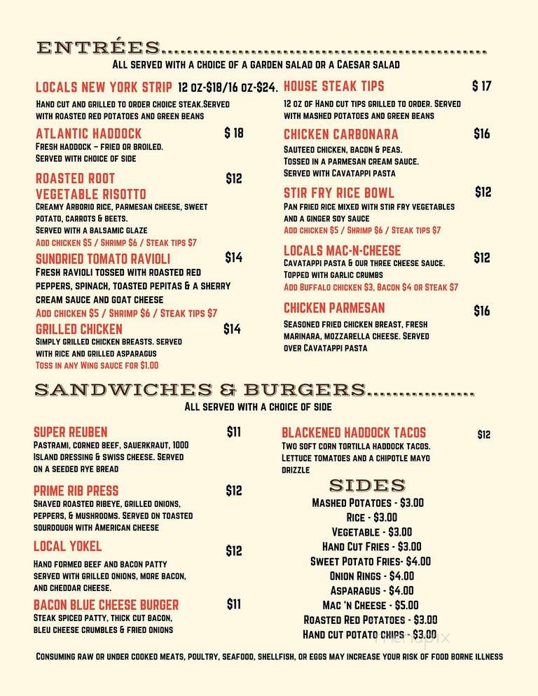 Locals Restaurant and pub - North Hampton, NH menu_pic
