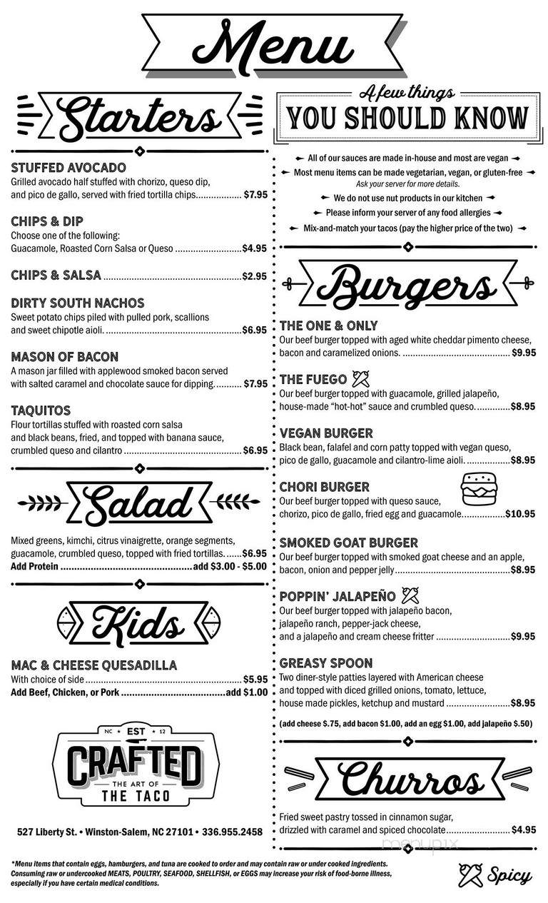 Crafted The Art of The Taco - Greensboro, NC menu_pic