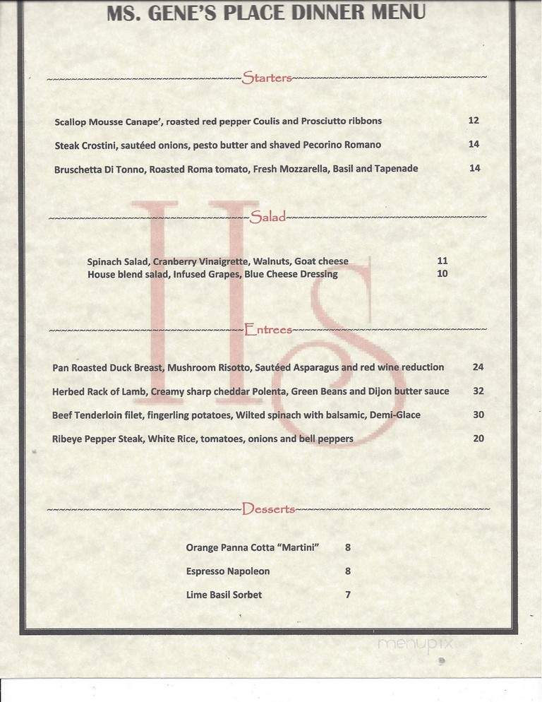 Ms. Gene's Place - Hotel Seward - Seward, AK menu_pic