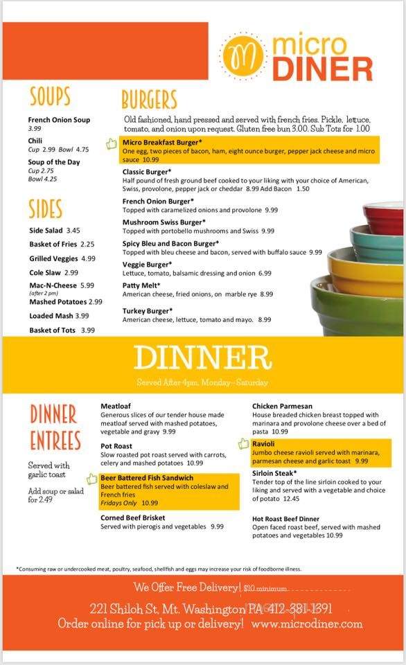 Micro Diner - Pittsburgh, PA menu_pic