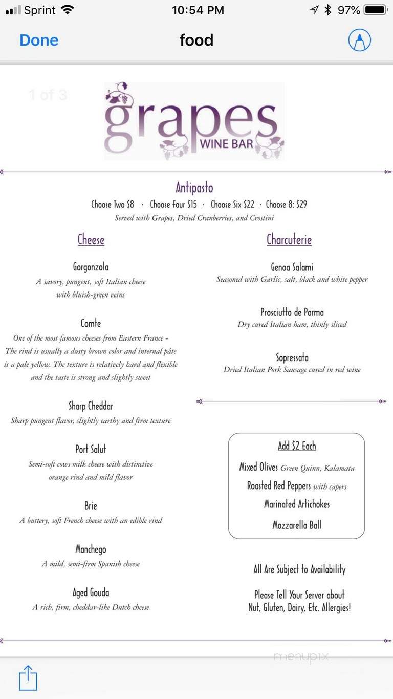 Grapes Wine Bar - Matthews, NC menu_pic