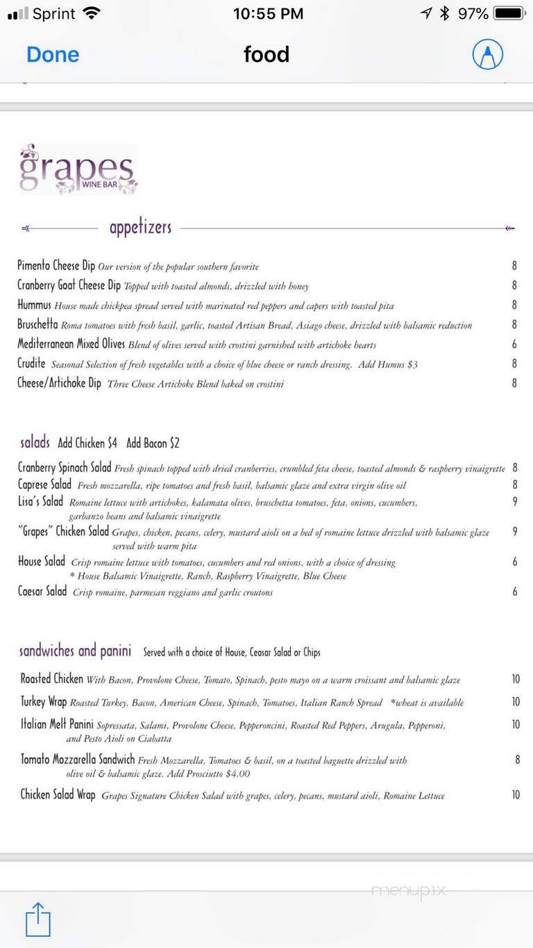 Grapes Wine Bar - Matthews, NC menu_pic