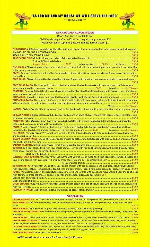 Mi Casa Restaurante - Seymour, IN menu_pic