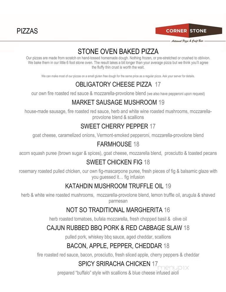 Cornerstone - Artisanal Pizza & Craft Beer - Ogunquit, ME menu_pic
