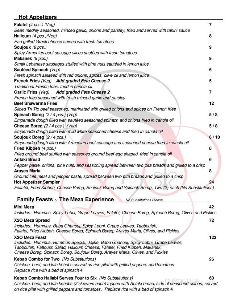 Cafe X2O & Hookah Lounge - La Verne, CA menu_pic
