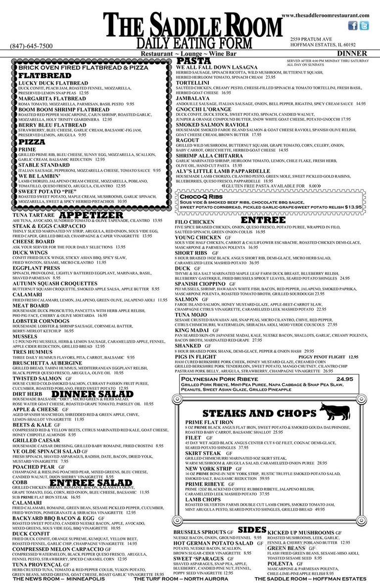 The Saddle Room - Hoffman Estates, IL menu_pic