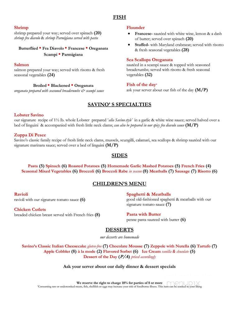 Savino's Hideaway - Mount Sinai, NY menu_pic
