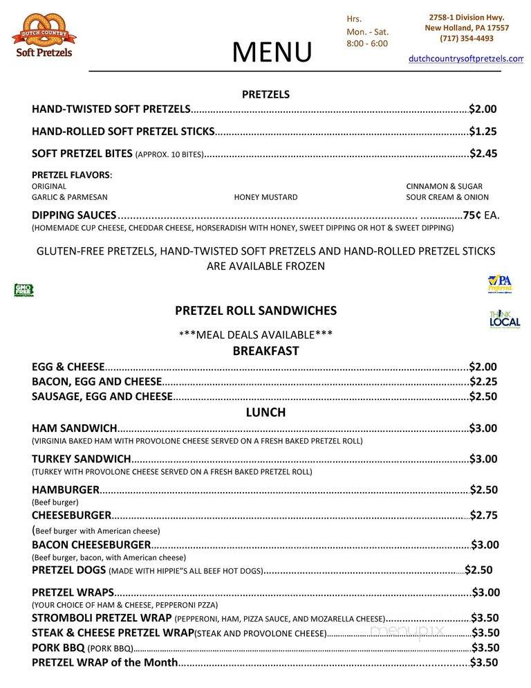 Dutch Country Soft Pretzels - New Holland, PA menu_pic