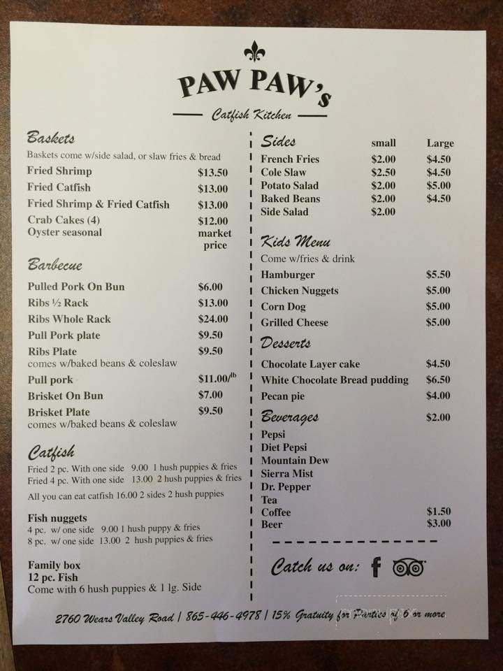 PawPaw's Kajun Kitchen - Sevierville, TN menu_pic