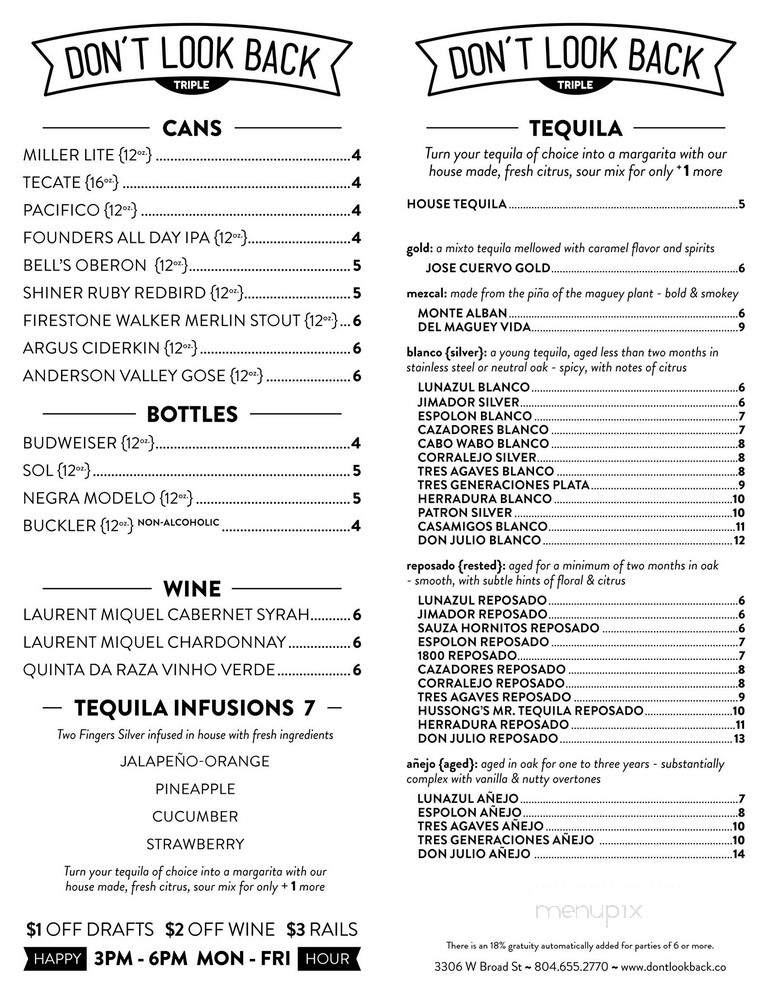 Don'T Look Back - Richmond, VA menu_pic