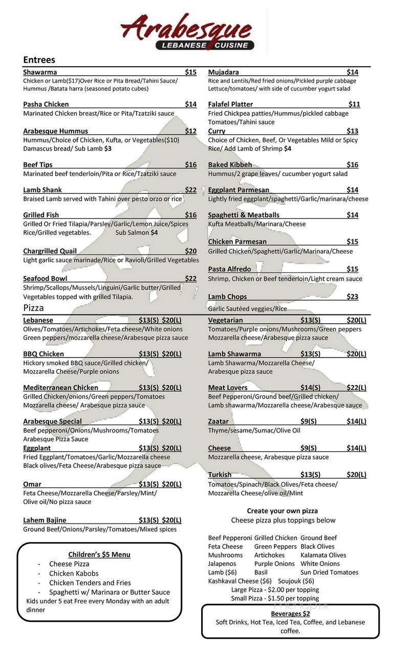Arabesque Lebanese Cuisine - Columbia, SC menu_pic