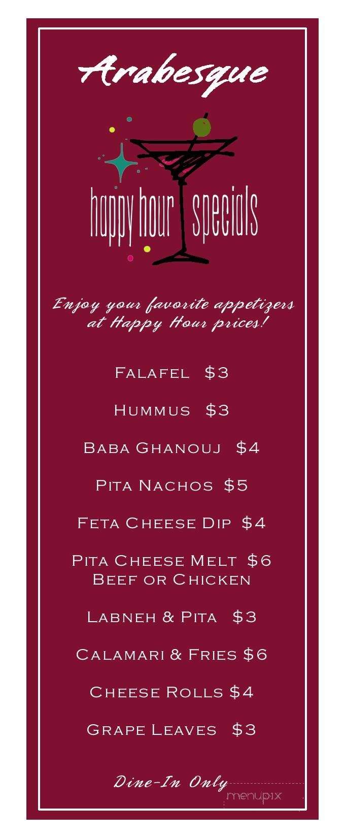 Arabesque Lebanese Cuisine - Columbia, SC menu_pic