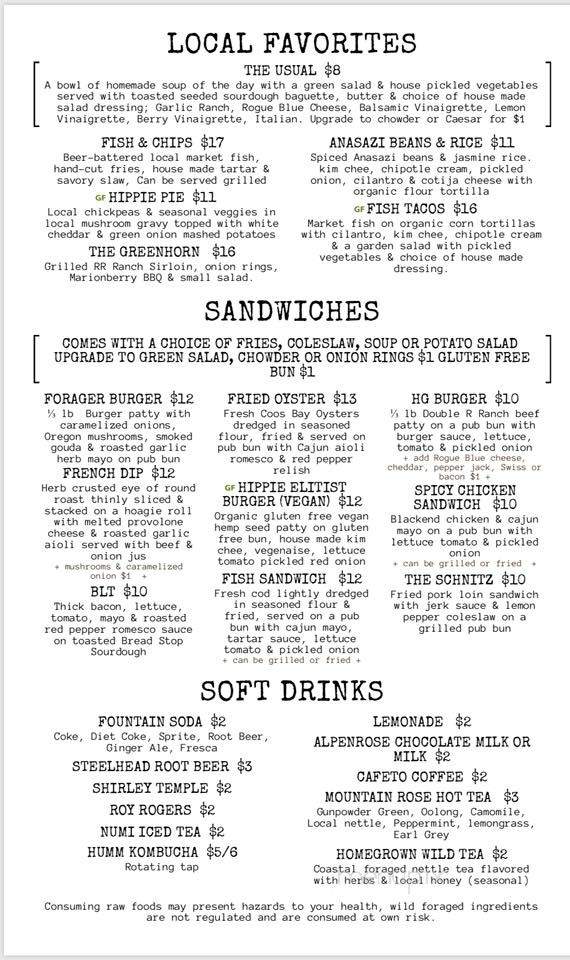 Homegrown Public House - Florence, OR menu_pic