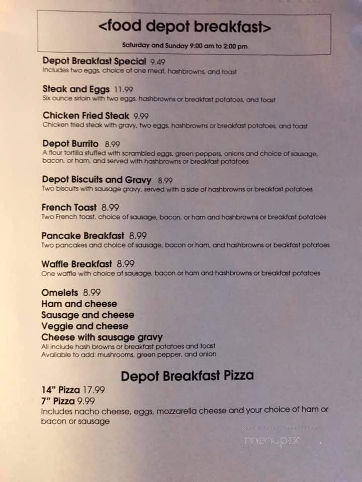 Menu of Food Depot Bar and Grill in Grimes, IA 50111