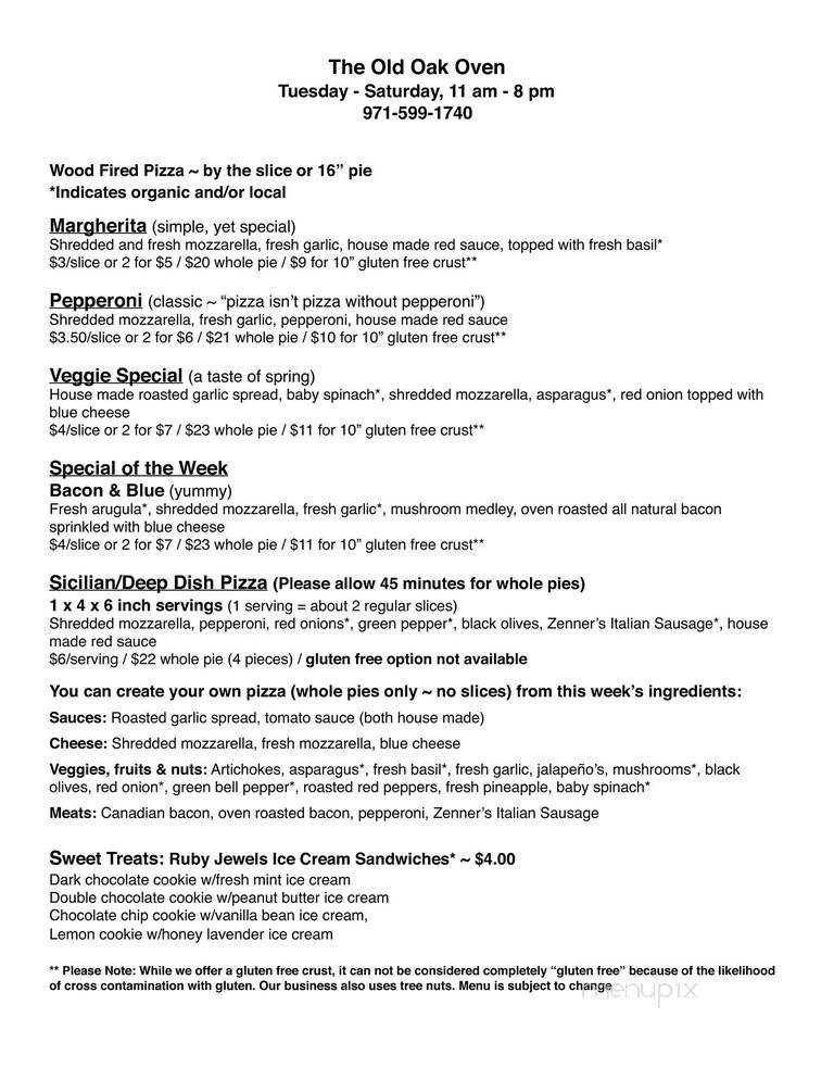 The Old Oak Oven - Silverton, OR menu_pic