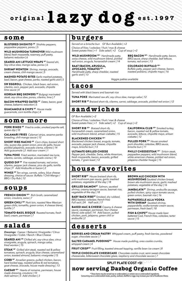 Lazy Dog Sports Bar & Grill - Erie, CO menu_pic