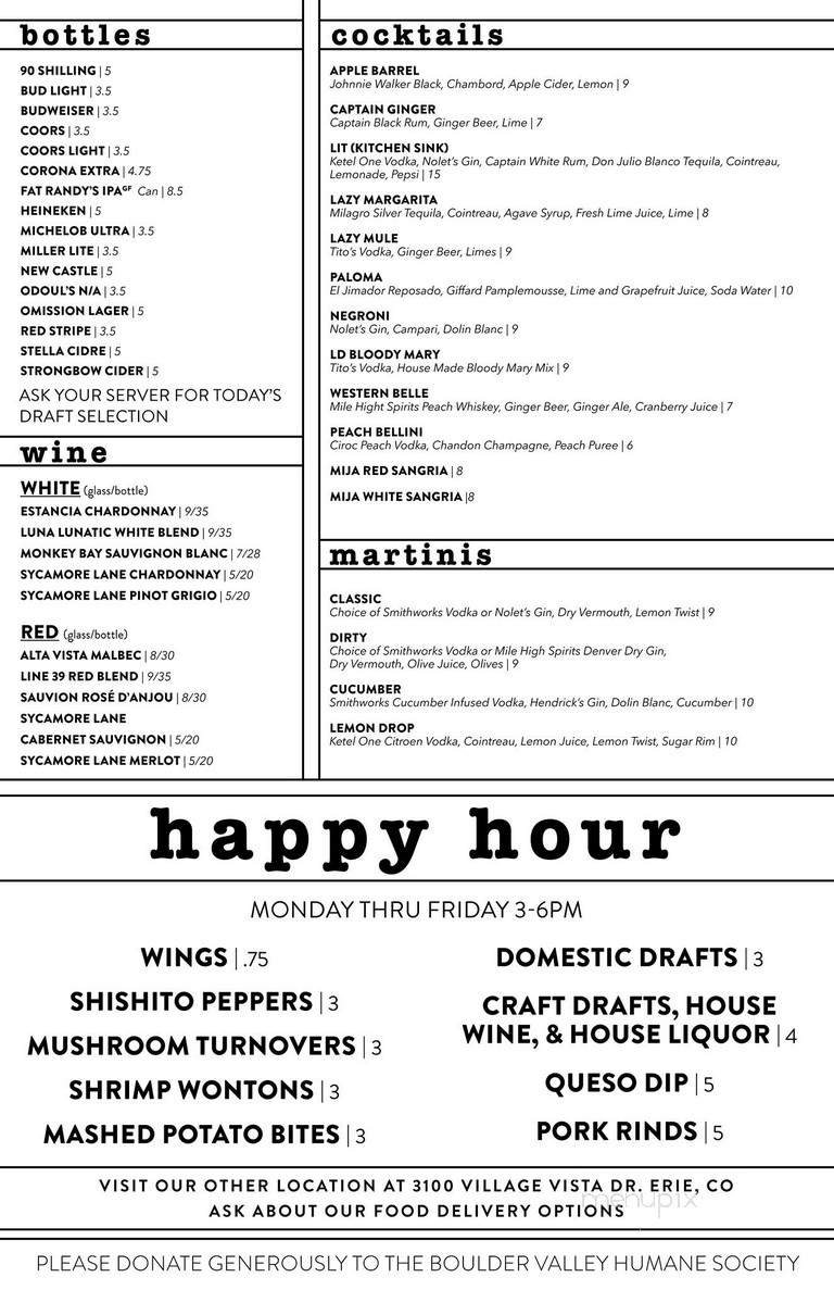 Lazy Dog Sports Bar & Grill - Erie, CO menu_pic