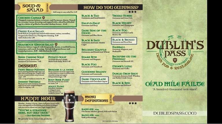 Dublin's Pass - Springfield, MO menu_pic