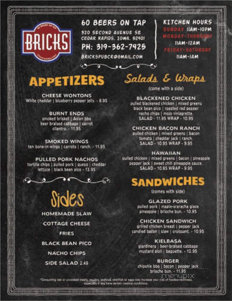 Bricks Bar Grill - Cedar Rapids, IA menu_pic