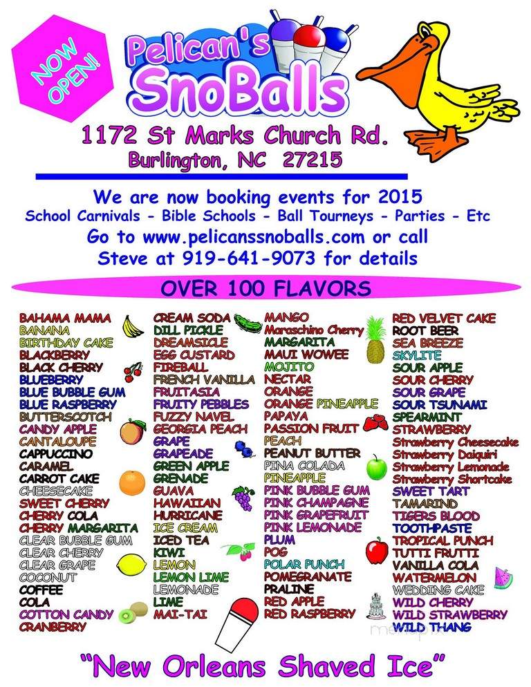 Pelican's SnoBalls - Durham, NC menu_pic