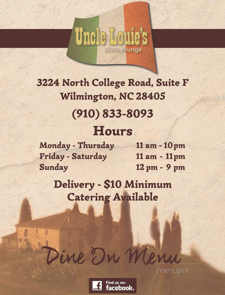 Uncle Louie's Pizza Lounge - Wilmington, NC menu_pic