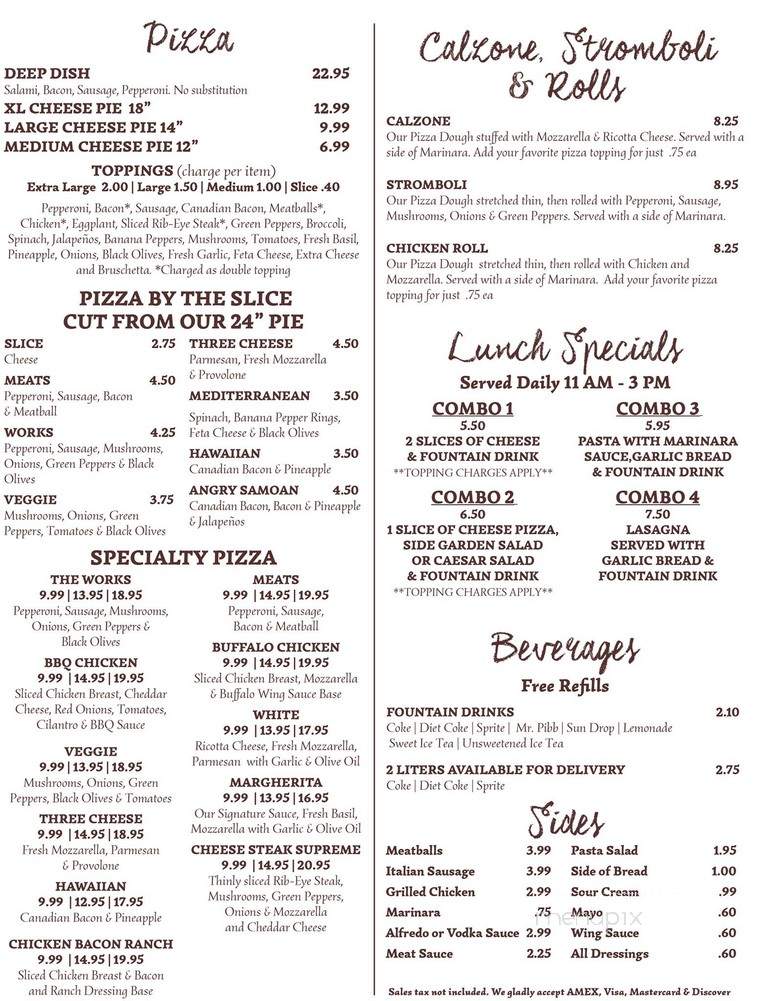 Uncle Louie's Pizza Lounge - Wilmington, NC menu_pic