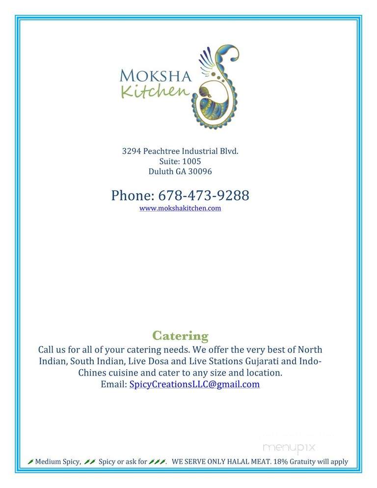 Moksha Kitchen - Duluth, GA menu_pic