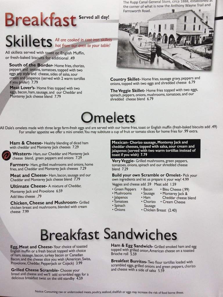 Dale's Diner - Waterville, OH menu_pic