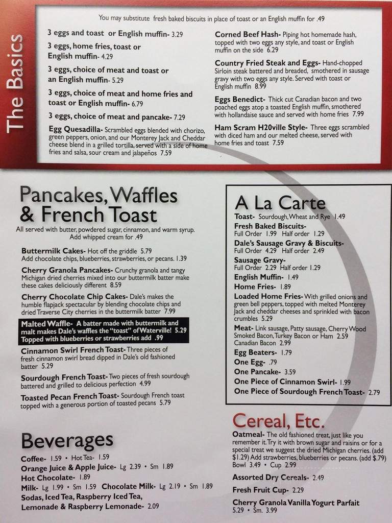 Dale's Diner - Waterville, OH menu_pic