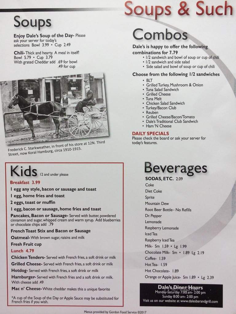 Dale's Diner - Waterville, OH menu_pic