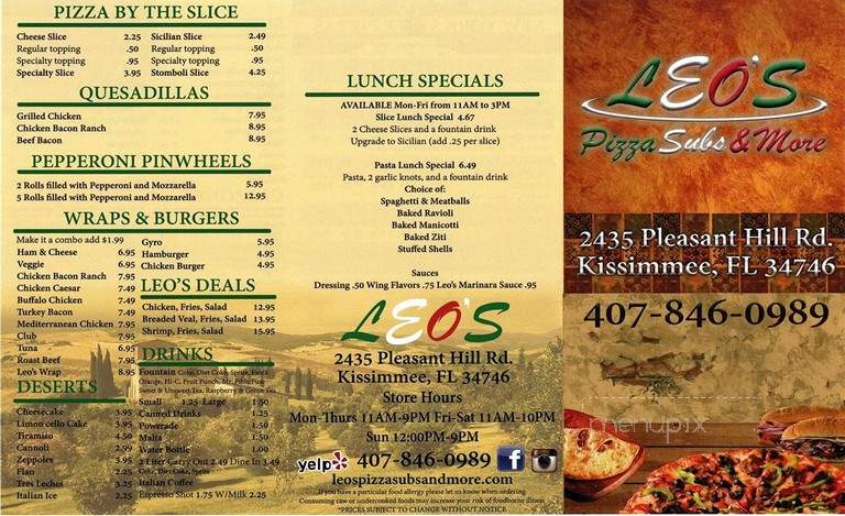 Orlando Pizza and Subs - Kissimmee, FL menu_pic