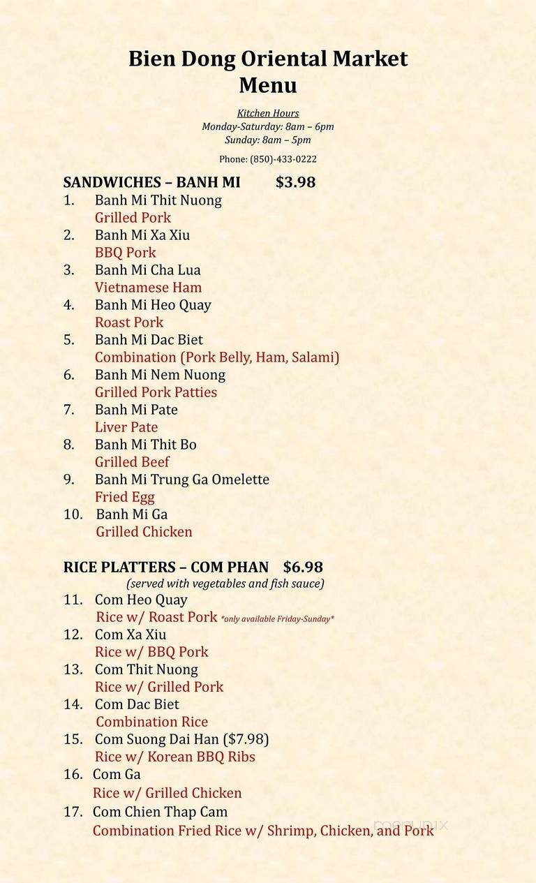 Bien Dong - Pensacola, FL menu_pic