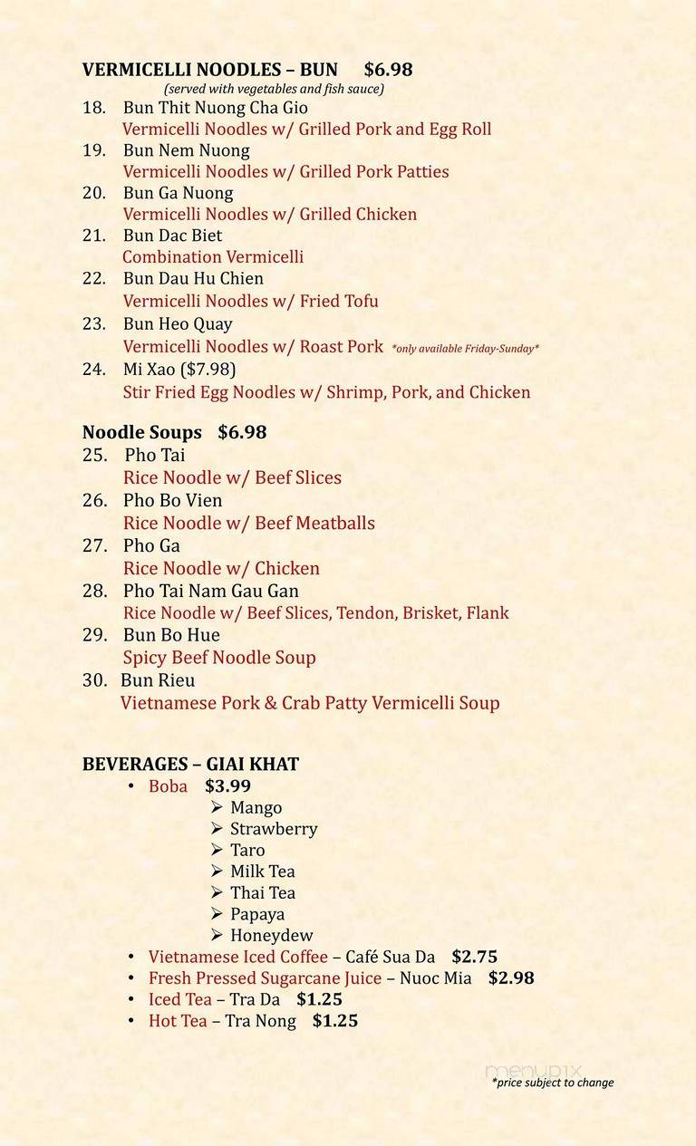 Bien Dong - Pensacola, FL menu_pic