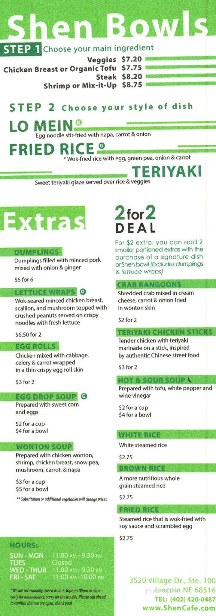 Shen Cafe - Lincoln, NE menu_pic