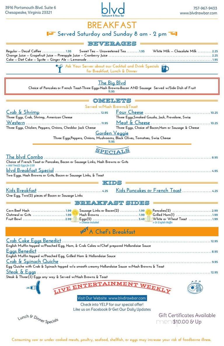 Blvd Restaurant & Raw Bar - Chesapeake, VA menu_pic