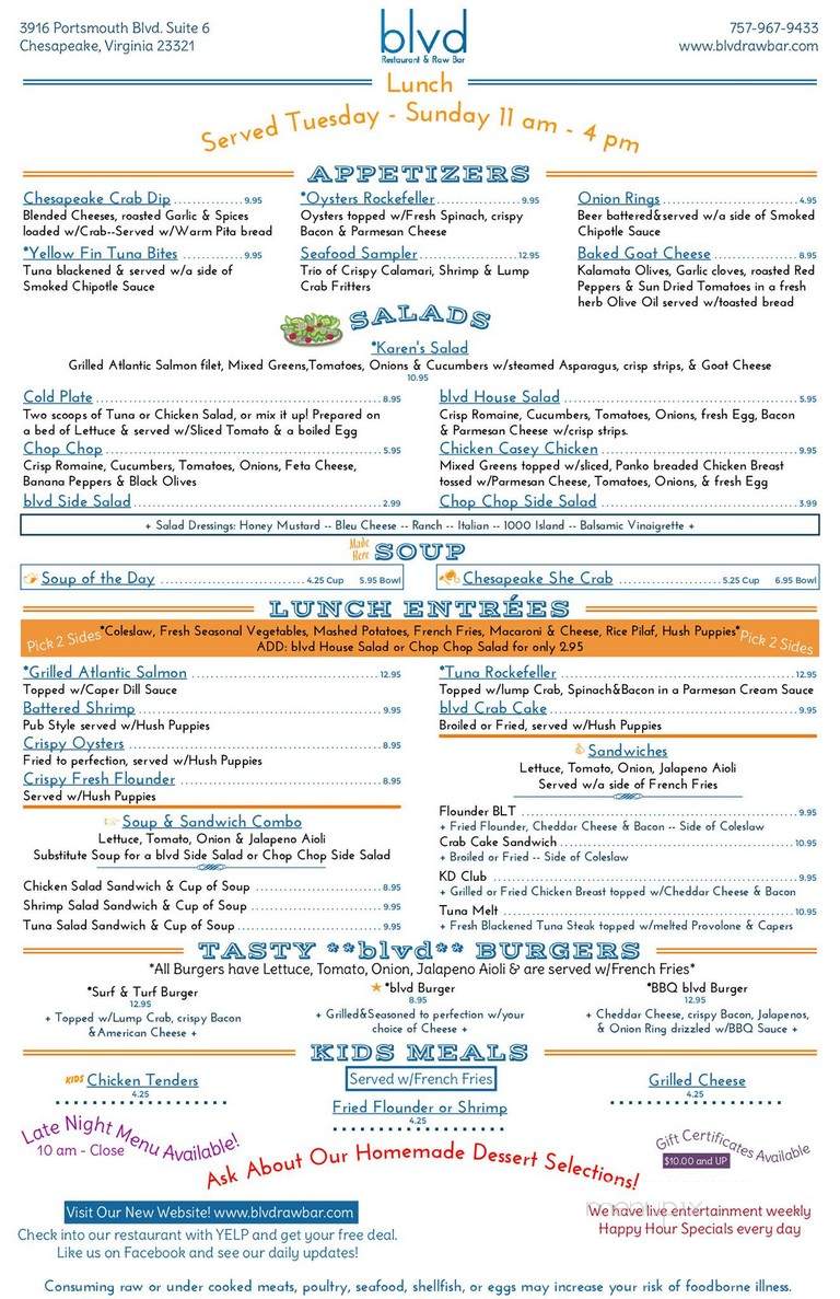 Blvd Restaurant & Raw Bar - Chesapeake, VA menu_pic