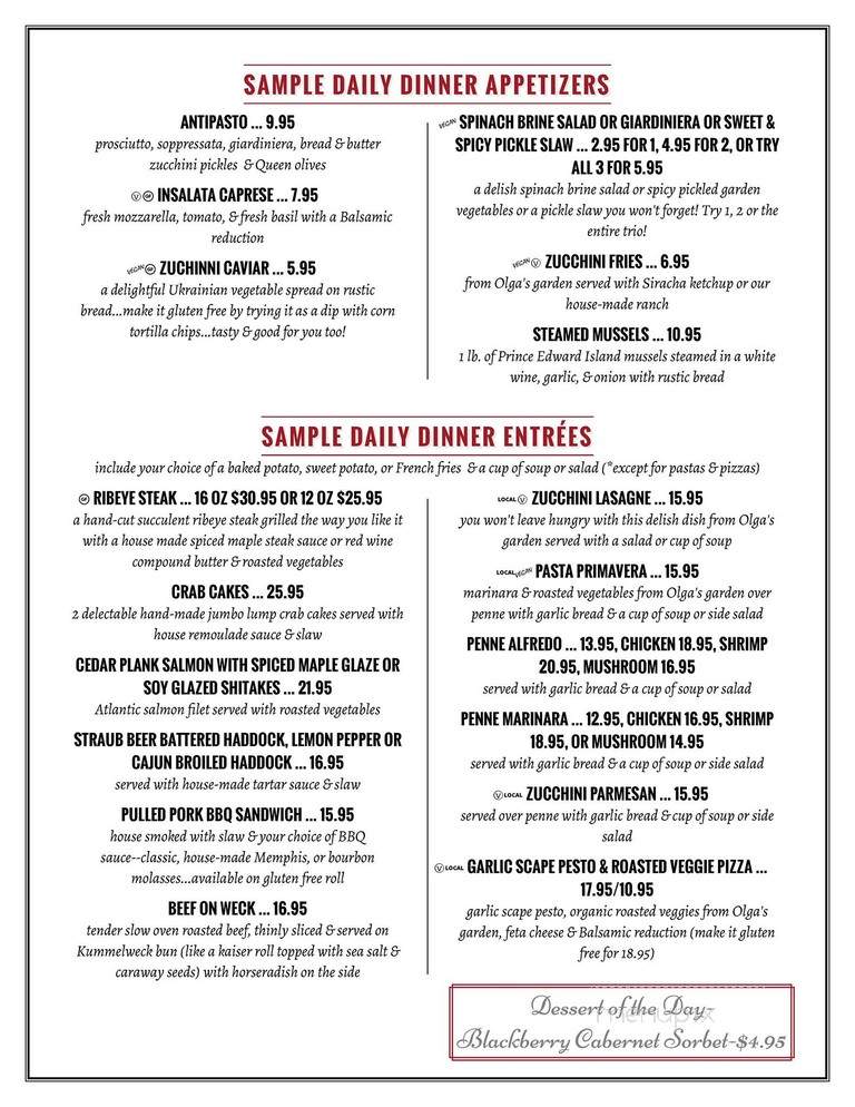 Olga Gallery, Cafe, Bistro - Coudersport, PA menu_pic