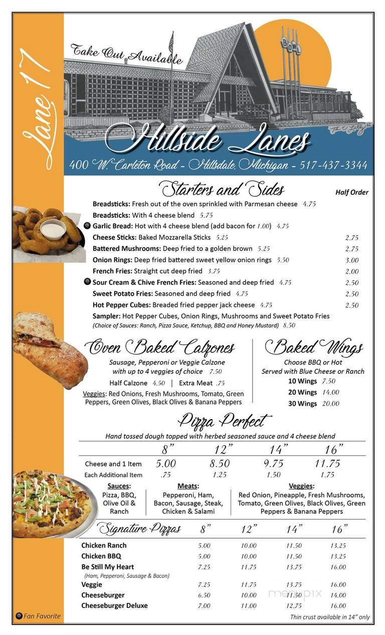 Lane 17 at Hillside Lanes - Hillsdale, MI menu_pic