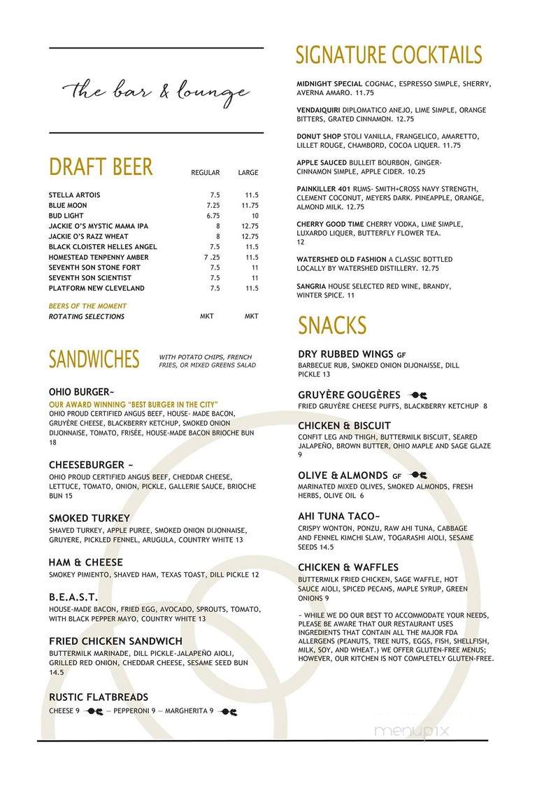 Gallerie Bar & Bistro - Columbus, OH menu_pic