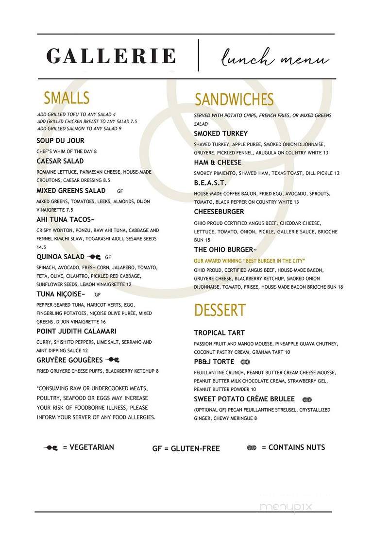 Gallerie Bar & Bistro - Columbus, OH menu_pic