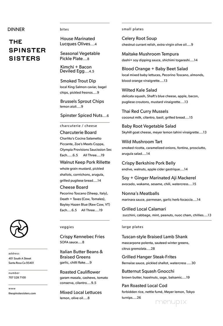 Spinster Sisters - Santa Rosa, CA menu_pic